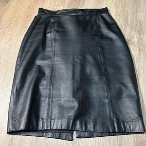 Donna Pelle Black Genuine Leather Skirt Minimalist 90s Midi Size 8
